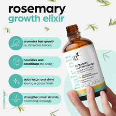 ArtNaturals Organic Rosemary Castor Hair Growth Tonic Oil + Massager Hair Regrowth Set, 4 oz with Coconut & Olive Oil, Scalp Treatment for Dry, Damaged & Split Ends