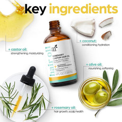 ArtNaturals Organic Rosemary Castor Hair Growth Tonic Oil + Massager Hair Regrowth Set, 4 oz with Coconut & Olive Oil, Scalp Treatment for Dry, Damaged & Split Ends